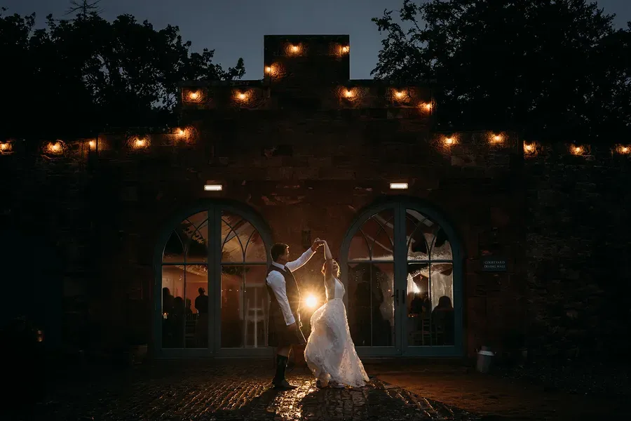 Bride in gown at Broxmouth Courtyard